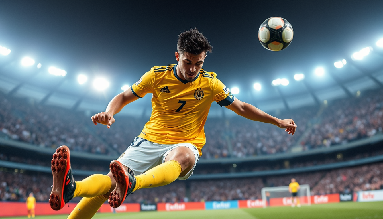 Main art studio: crie uma imagem de um jogador de futebol batendo o penalti no jogo de futebol com a imagem de frente com o juiz batendo no jogador com o felipe neto d
