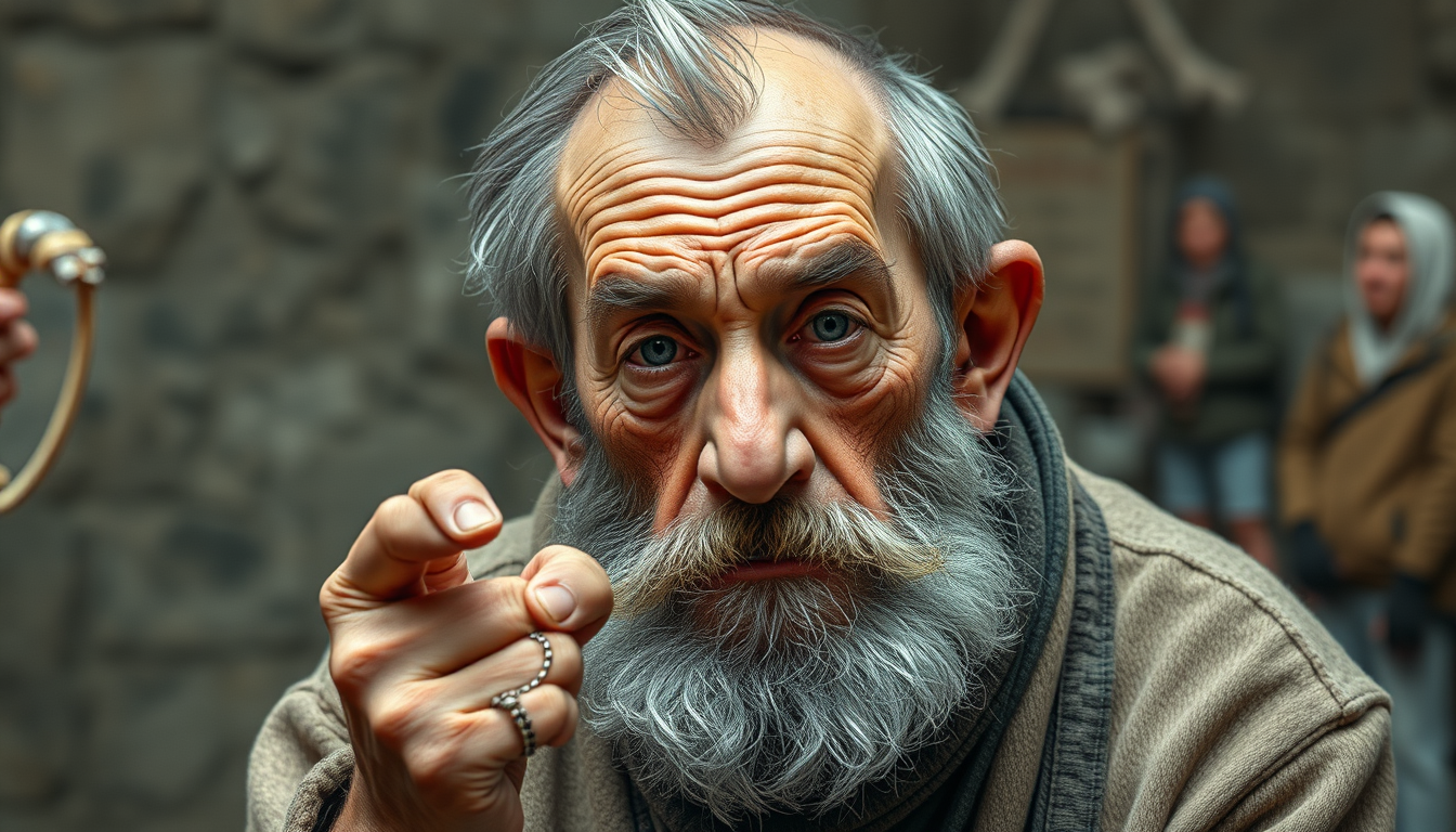 Main art studio: un anciano enojado y malhumorado quejandose
