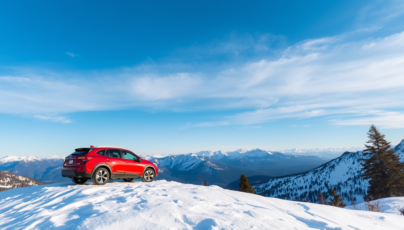 Main art studio: Car on top of snowy mountain