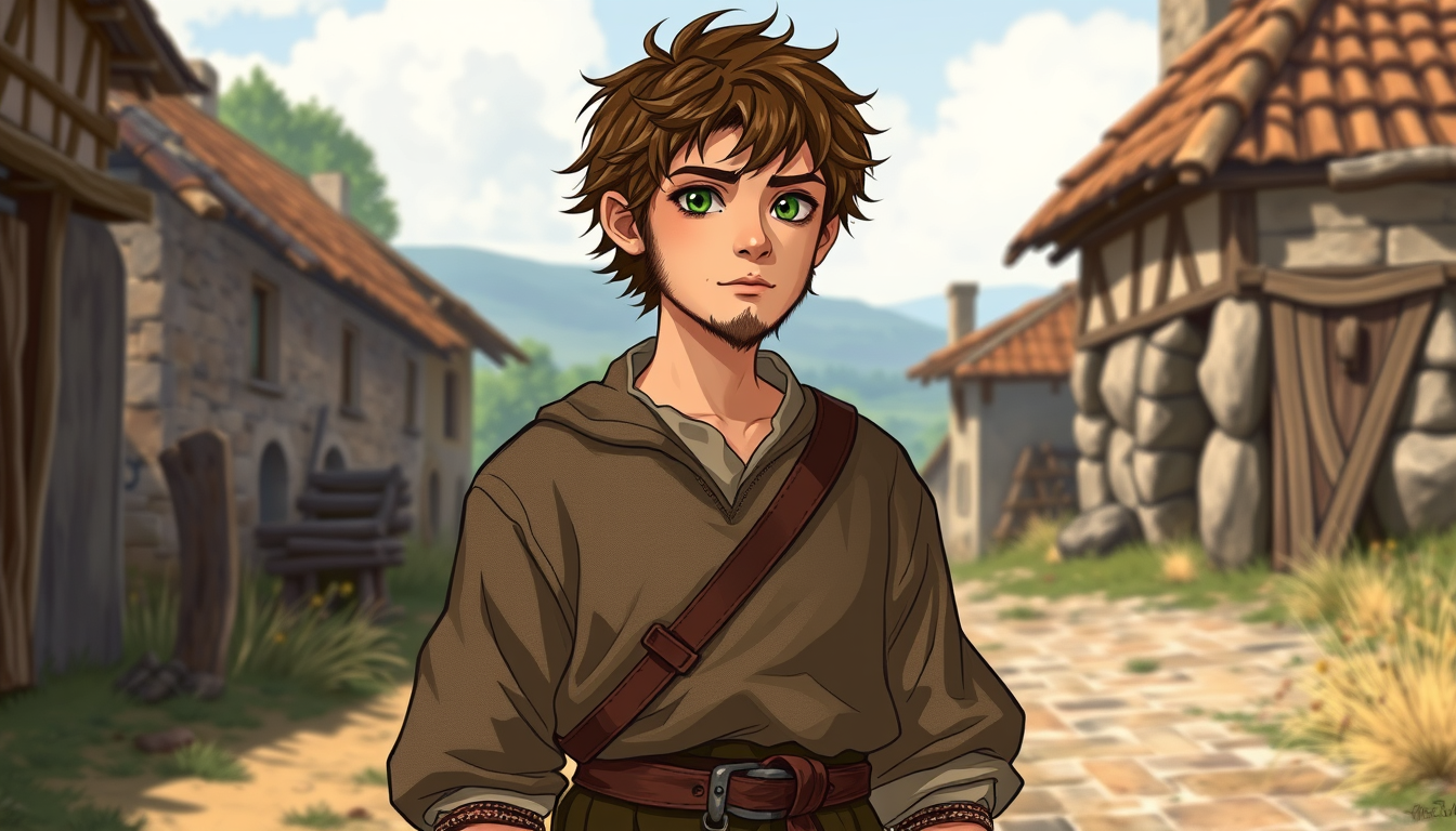 Characters idea: original character design, detailed outfit and accessories, expressive personality, A young French peasant from the Languedoc region near Carcassonne