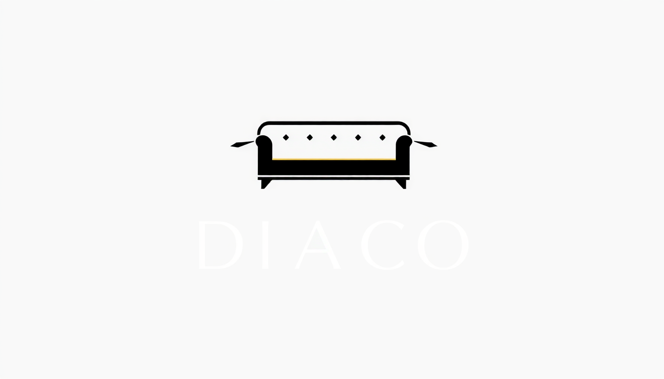 Main art studio: Create a luxurious, modern and minimalist logo for "دیاکو" (DIACO), a premium furniture and bedroom furniture brand. Combine an elegant abstract symbo
