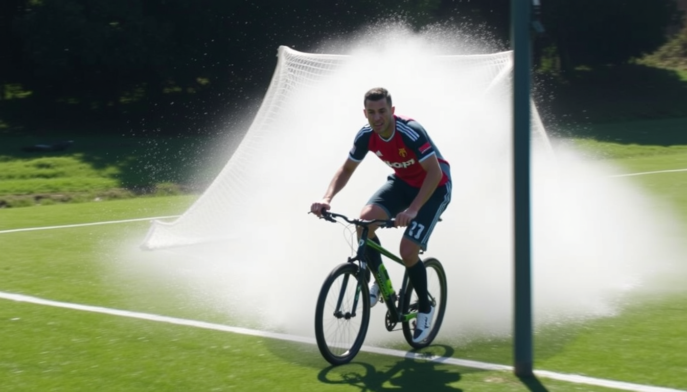 Main art studio: cristiano ronaldo dando chute de bicicleta de 2018 na champions league plano geral angulo normal não andando de bicicleta