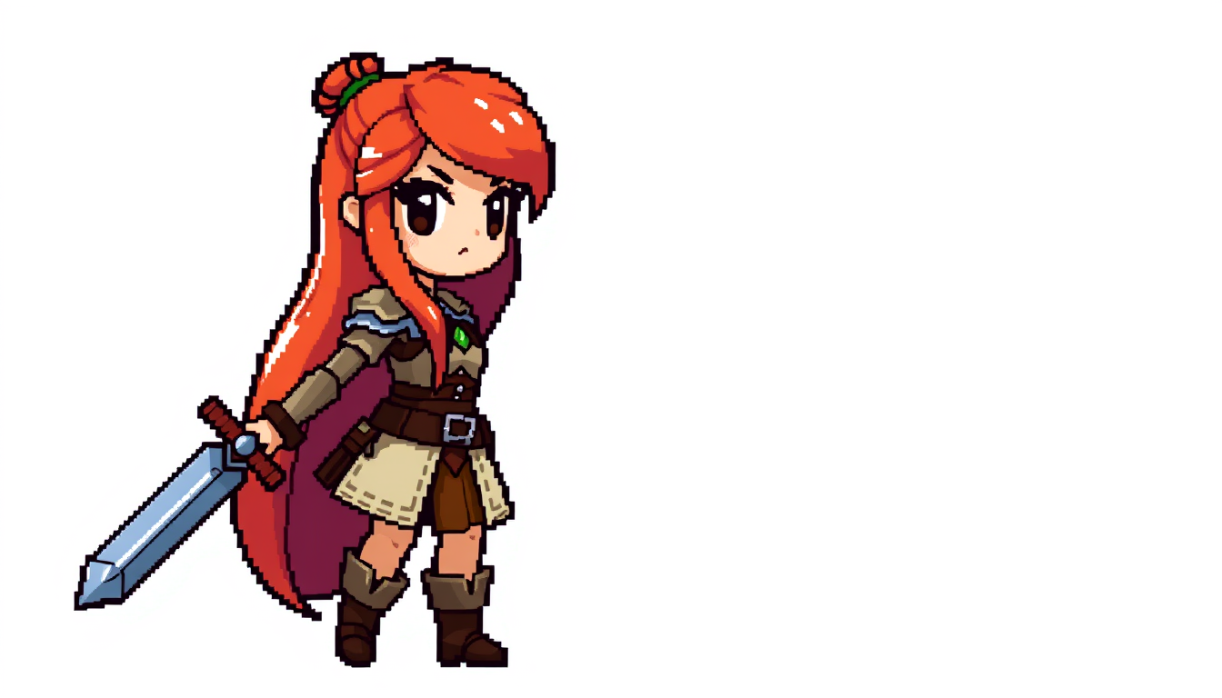 Sprites idea: pixel art game sprite, clean pixel grid, retro 16-bit palette, 32x32 pixel sprite. Strict 2D side view, facing right, platformer sprite. Warrior princ