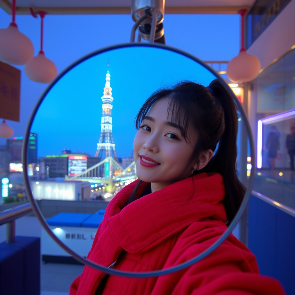 Main art studio: 주제 : 실사 사진 스타일, 자연스러운 스마트폰 카메라 화질. 집 안에서 거울을 바라보며 찍은 전신 거울 셀카(mirror selfie). 얼굴은 강해린 (뉴진스) 참고. 옷은 기본 검정 후드티 머리는 긴 생머리이며 전체적으로 차분하고 자연스럽게 내려온 스타일. 옆 가