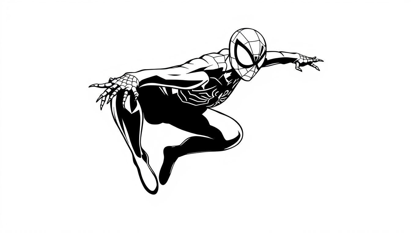 Line Art idea created from the prompt: clean line art, black ink outline, minimal shading, strong silhouette, white background, Ligne claire spiderman , crisp line drawing, printa