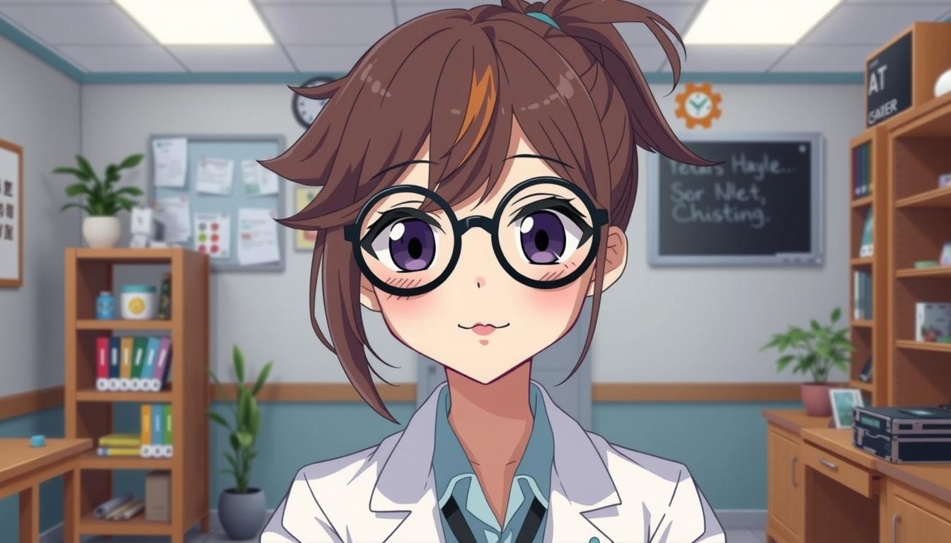 VTuber Avatar idea created from the prompt: vtuber avatar, anime style bust, expressive eyes, streaming overlay ready, Anime girl with brown hair in a ponytail, wearing thick black rou