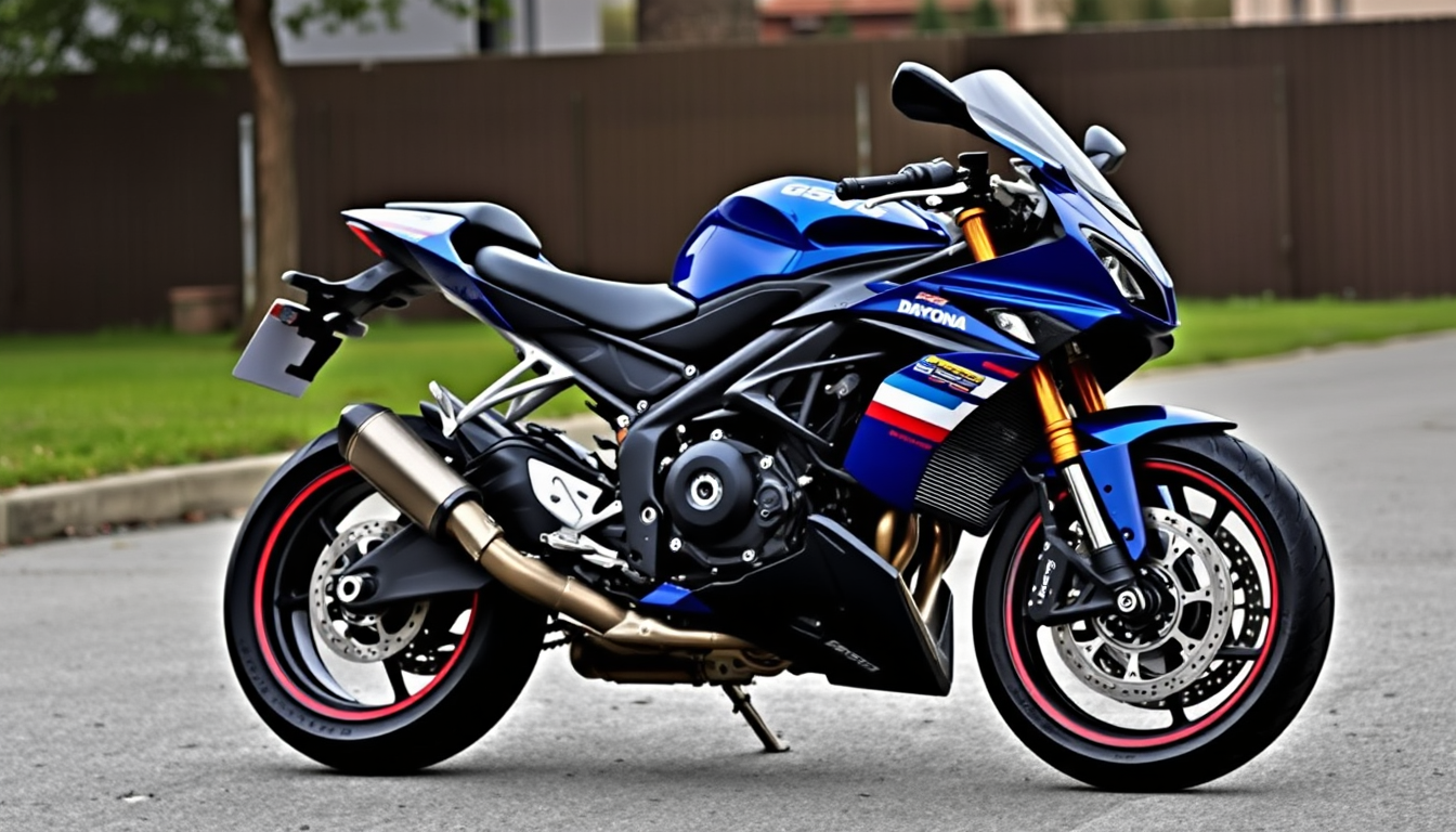 AI Art prompt example created from the prompt: mi fai una foto progetto o bozza di una daytona 675 di colore blu stile moto gp con adesivi e tutto così so come farla