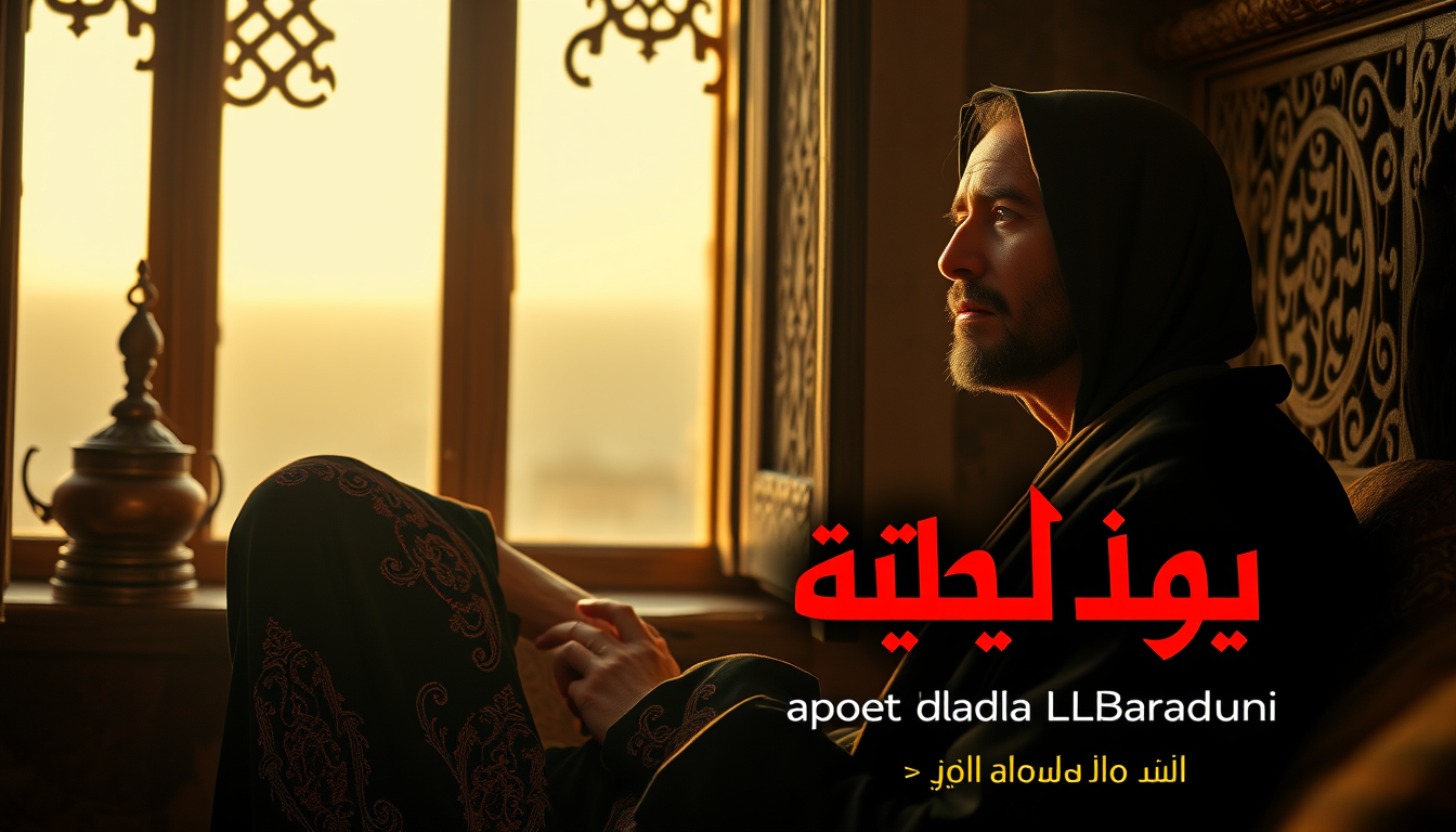 Main art studio: Create an ultra-high-quality, professional cinematic YouTube thumbnail in 16:9 aspect ratio for the Arabic poem “امرأة الفقيد” by the great Yemeni poe