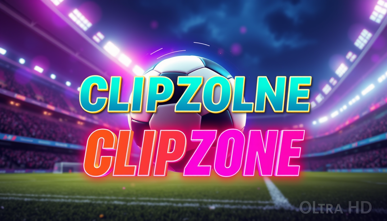 Main art studio: Cool ClipZone banner, football + funny entertainment, glowing soccer ball, stadium, neon effects, energetic gaming style, bold 3D “CLIPZONE” text, cin