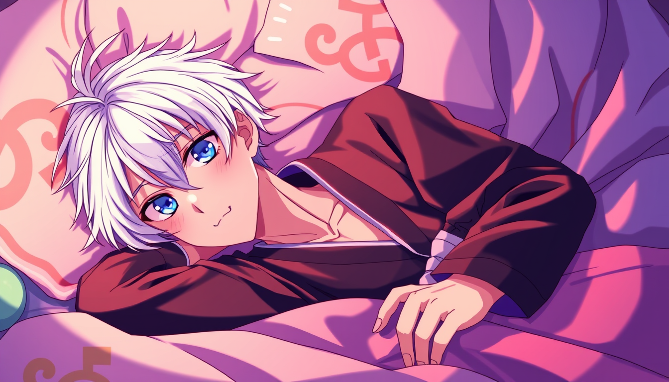 Anime idea: anime style, vibrant colors, expressive eyes, Yuki tsukumo jujutsu kaisen lying in bed , detailed anime illustration