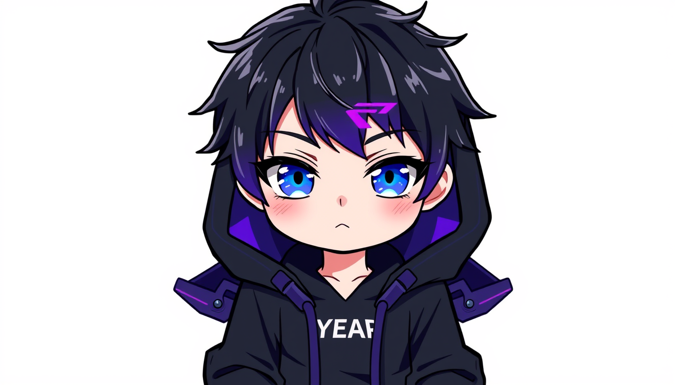 VTuber Avatar idea created from the prompt: vtuber avatar, anime style bust, expressive eyes, streaming overlay ready, Original male 37 YEARS chibi VTuber character, young adult, messy