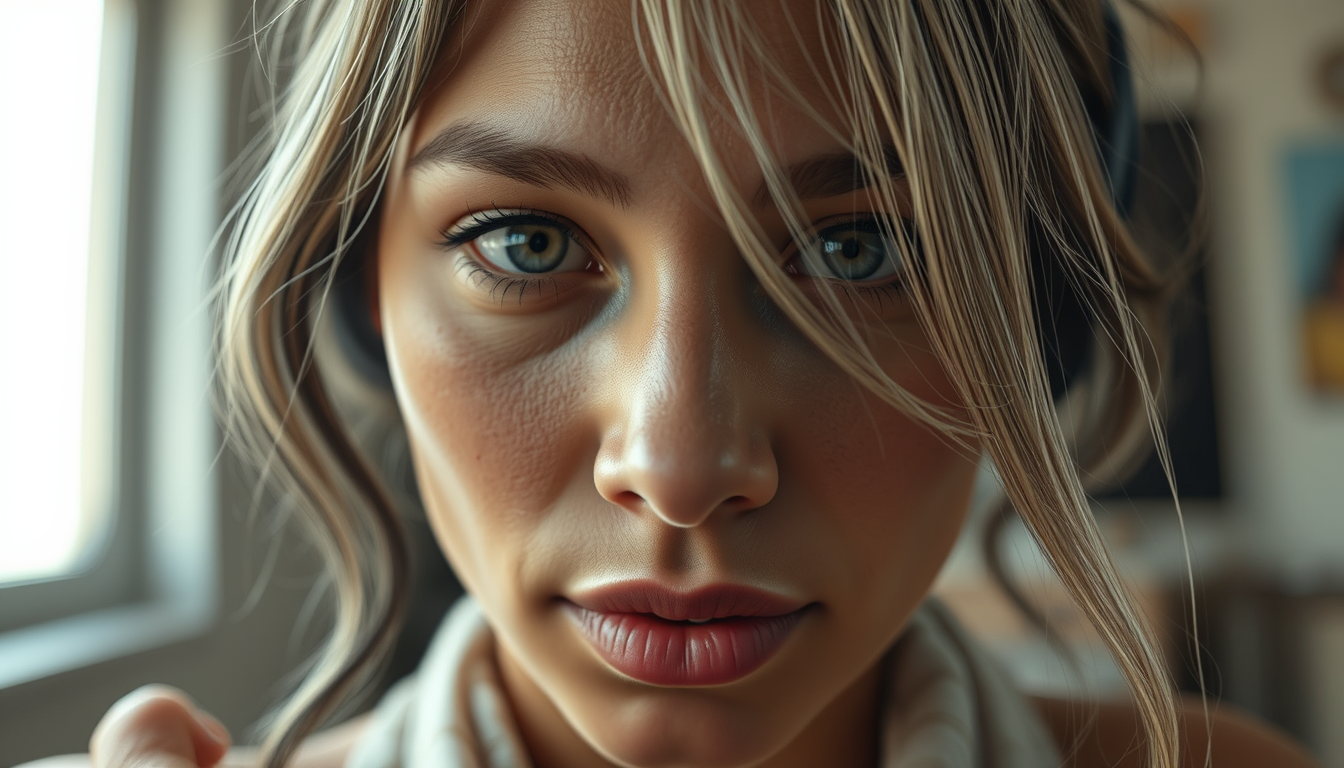 Realistic AI Image idea created from the prompt: photorealistic generated image, natural materials and skin texture, physically plausible lighting, Cigány nő selfie , coherent depth, restra