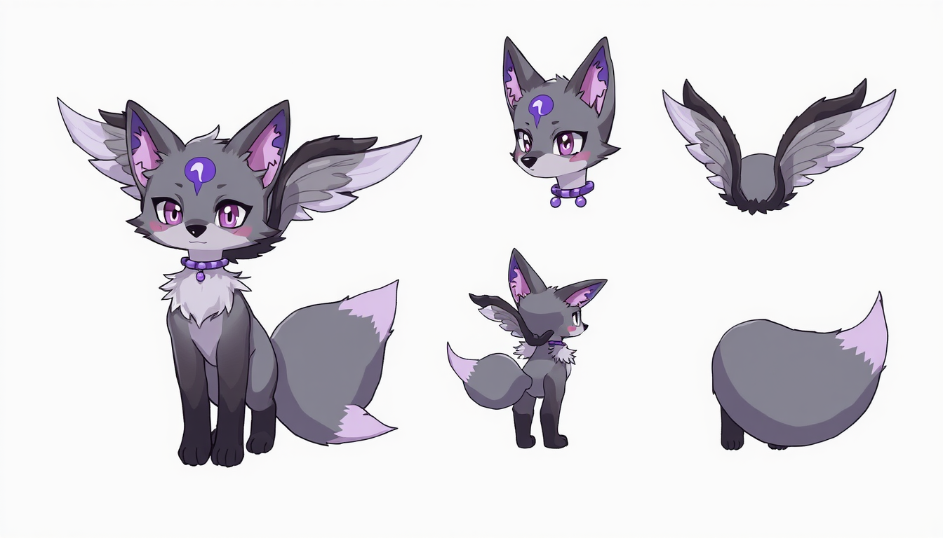 Fursona idea created from the prompt: fursona character, anthropomorphic animal design, expressive personality, reference sheet style, Fursona reference sheet, multiple views, no