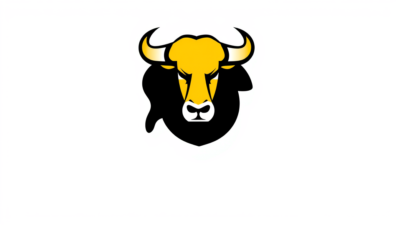 Logo idea: logo design, clean minimal mark, bold simple shapes, balanced composition, Logo für ein Football-Team mit einem Schafsbock mit den Farben Gelb und Sch