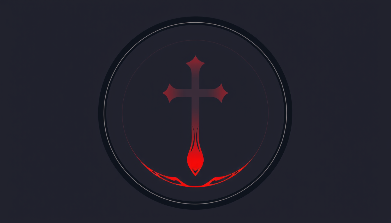 Logo idea: logo design, clean minimal mark, bold simple shapes, balanced composition, je veux dans un cercle une croix penché sur le coté avec trois barres (qui 