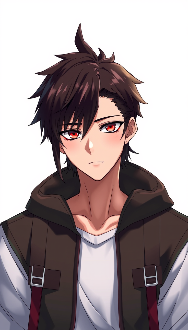 Anime idea: anime style, vibrant colors, expressive eyes, Kita is shown to be a handsome, tall and lean young man. He seems to have rather brown or dark red eyes.