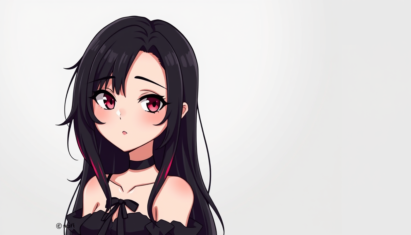 VTuber idea created from the prompt: vtuber avatar character, anime style, expressive face, streaming-ready design, Une femme sexy gothique au cheveux long noir avec des touches