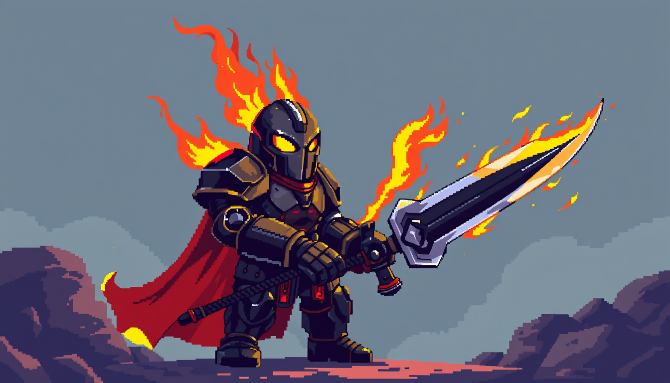 AI Pixel Art idea created from the prompt: pixel art, 32x32 sprite scale, limited palette, retro 16-bit game art, ase un personaje sin fondo que tenga armadura y casco de metal oscuro