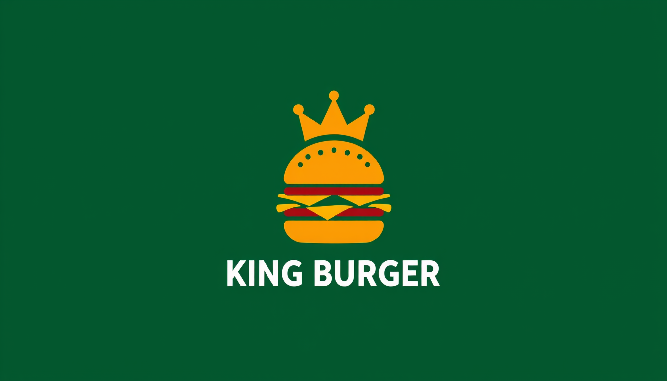 Logo idea: logo design, clean minimal mark, bold simple shapes, balanced composition, Logo tres moderne avec marque king burger tres style avec des burger de par