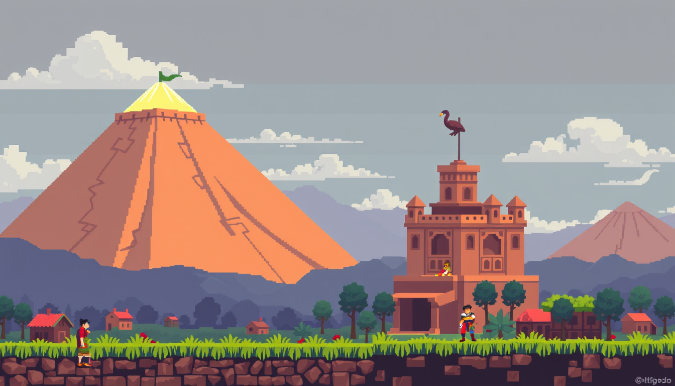 Pixel Art idea: pixel art, 32x32 sprite scale, limited palette, retro 16-bit game art, En 1781, Túpac Katari encabezó un levantamiento indígena y sitió la ciudad de L