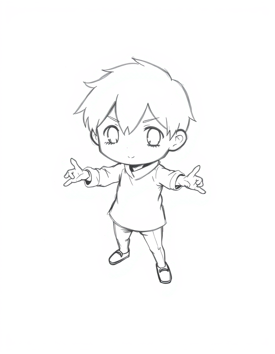 Pose idea created from the prompt: a clear single-character pose reference with readable weight, gesture, limb separation, camera angle, and simple clothing, deliberate compos