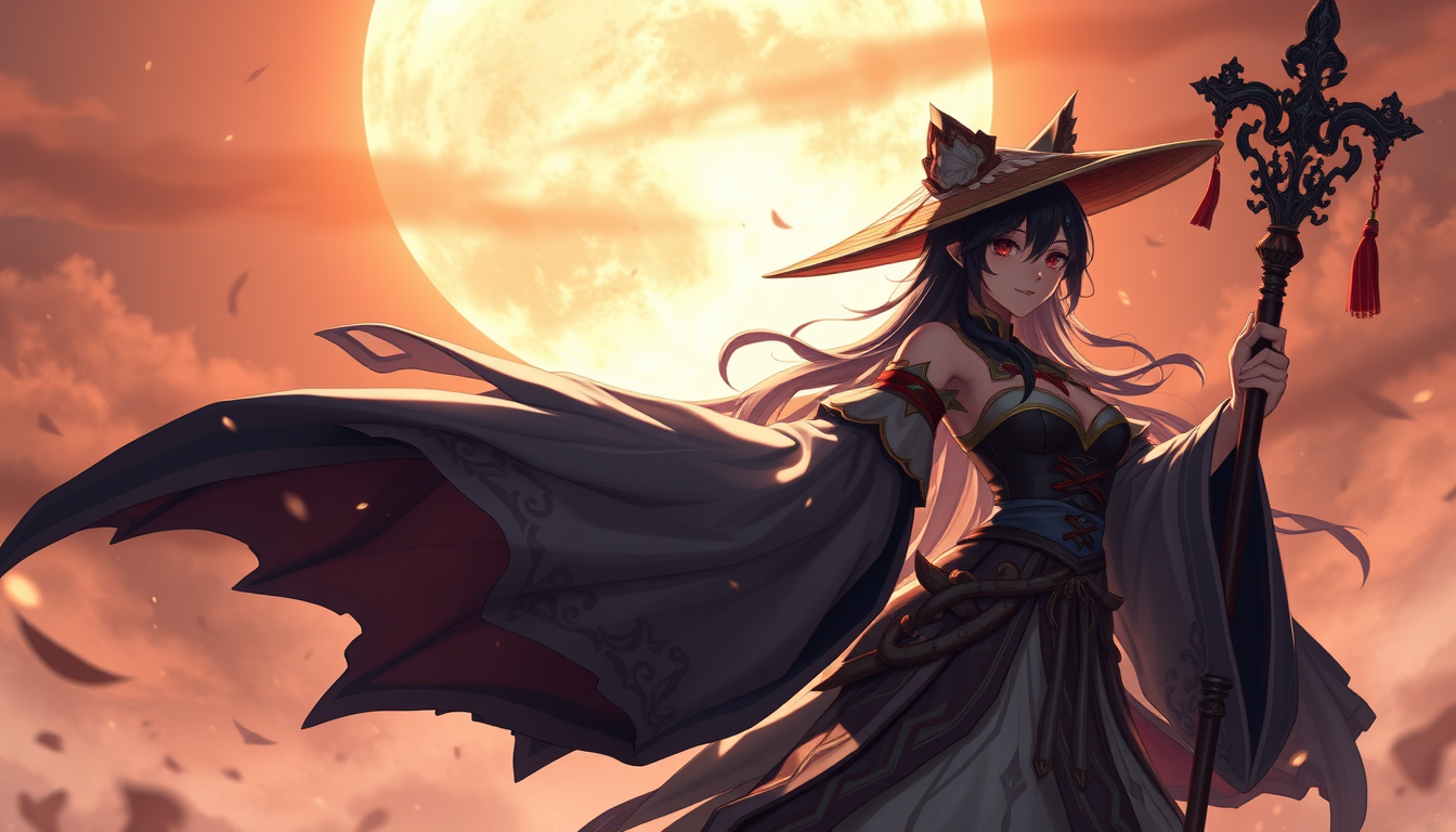 Fantasy Characters idea: original fantasy character design, strong readable silhouette, coherent costume and materials, Make a woman like yui hats I and yuna shiina in one , e