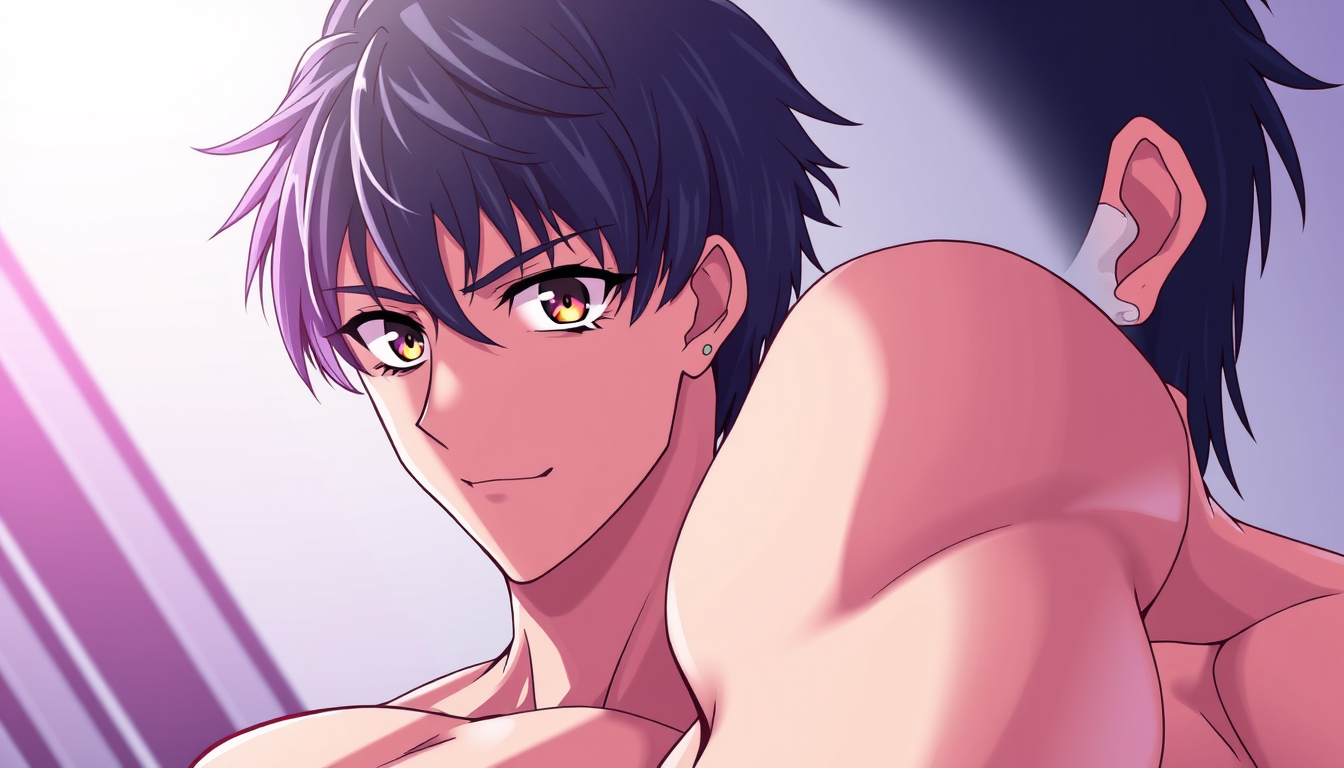 Anime idea: anime style, vibrant colors, expressive eyes, anime male abs american over you , detailed anime illustration