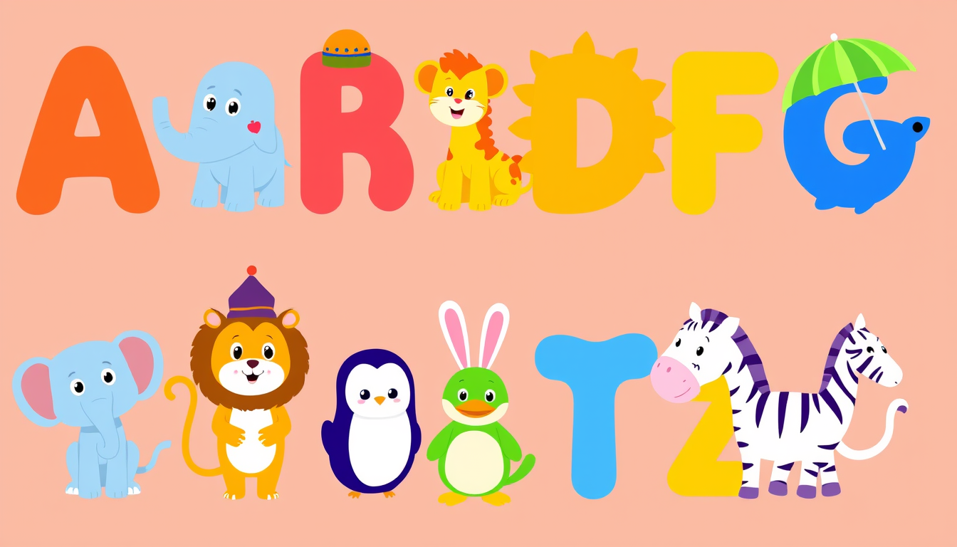 Main art studio: Create a long, fun 16:9 YouTube ABC song for young children. Use colorful cartoon animation and clearly show each letter with its word: A Apple, B Bal