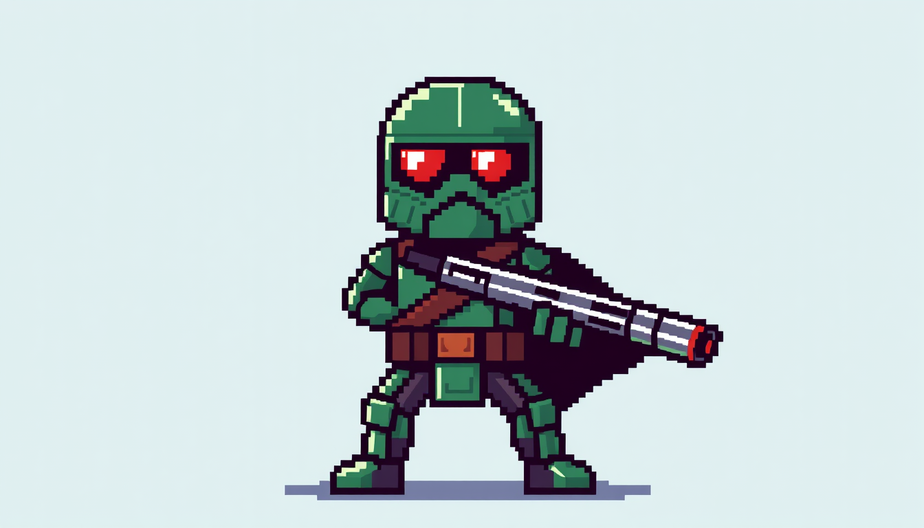 Sprites idea: pixel art game sprite, clean pixel grid, retro 16-bit palette, Crie um personagem de soldado estilo pixel art 12x12 , game-ready sprite sheet