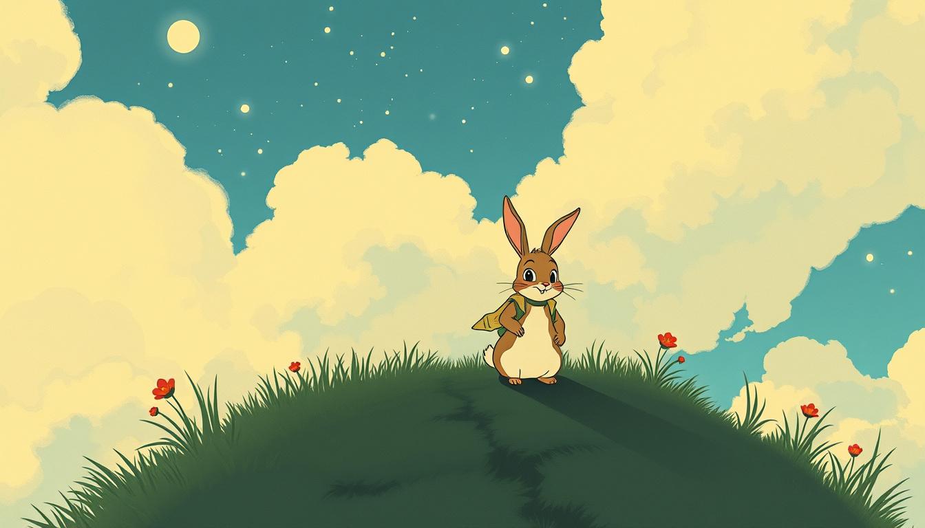 Main art studio: the rabbit that can walk, vintage anime, ghibli art style.spirit away art slyle