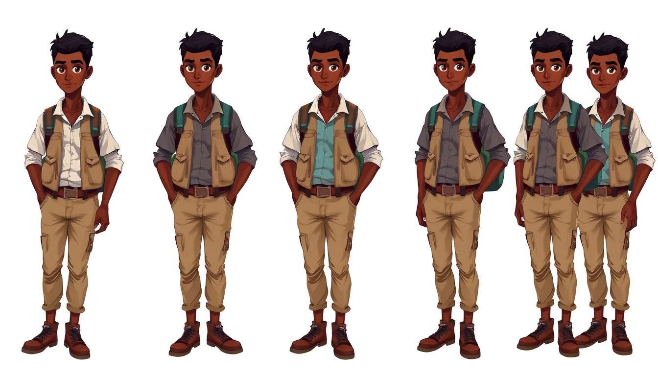 Sprite Sheet idea created from the prompt: a grid of animation frames sharing one character, scale, palette, and camera angle, deliberate composition, Full-body 18-year-old Angolan ma
