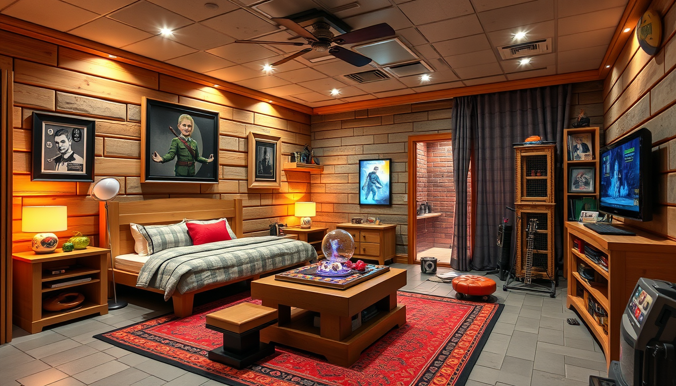 Main art studio: dom parterowy najlepiej z gory z podstawowymi pomieszczeniami dwoma laziekami sypialnia lego roomem military room gaming room silownia pustym pokojem