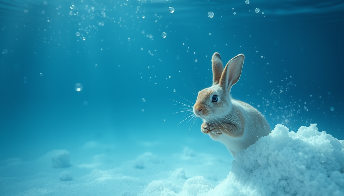 AI Art prompt example created from the prompt: bunny snokeling under water not real