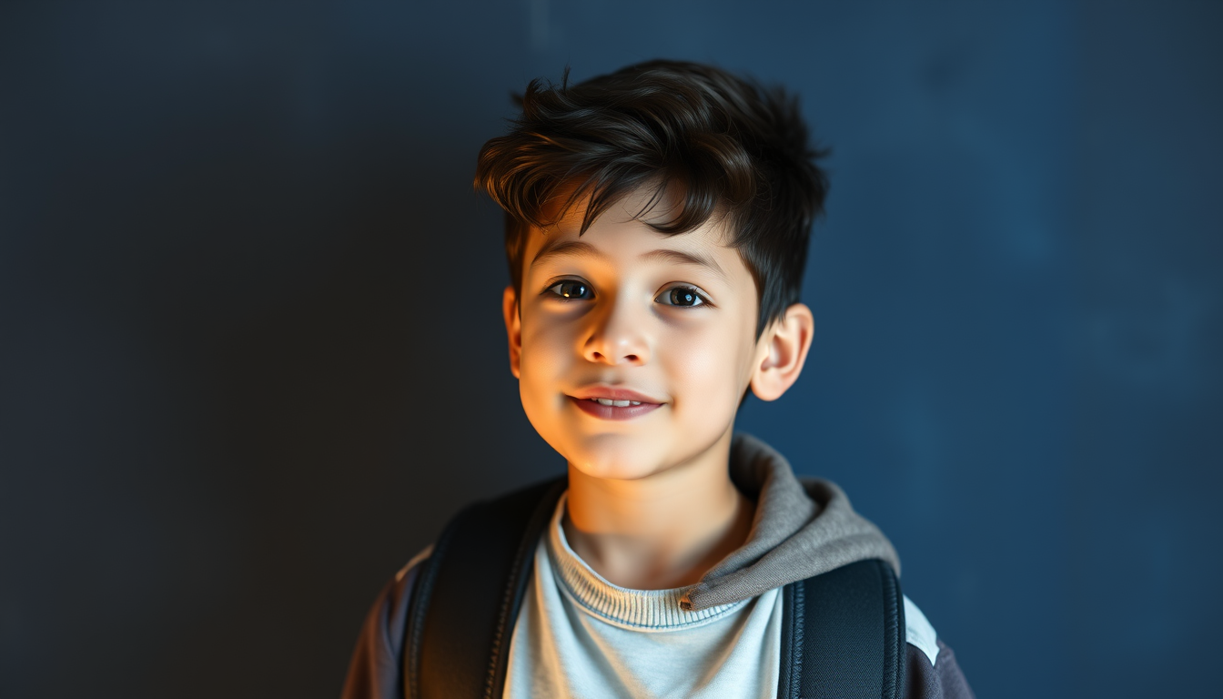AI Art prompt example created from the prompt: A 2026 stiyel boy 11 yearold kid and quite relistick hot not schol kid dont make him look like he is in 3 grade pls To ai And to kid ish mab