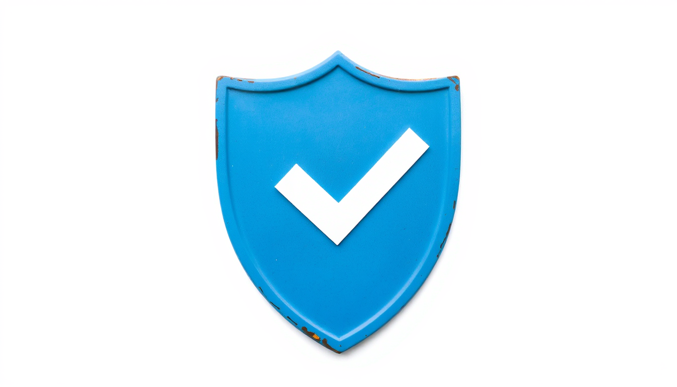 Main art studio: blue shield, checkmark, white backgroud