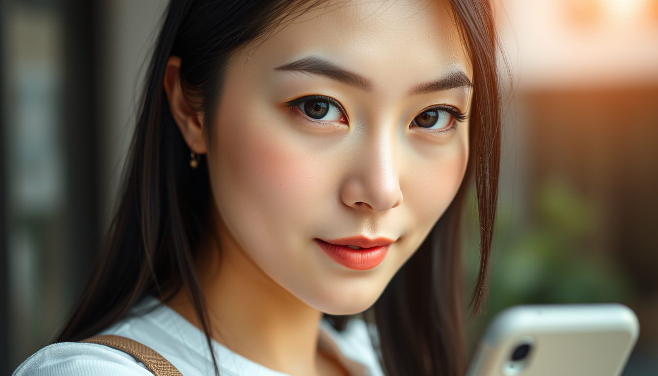 Main art studio: A photorealistic portrait of an adult Japanese woman, natural skin texture, realistic facial features, long black hair, casual white shirt, soft natur