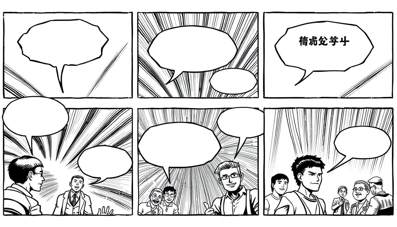 Comic Strip idea: comic strip layout, sequential panels, bold ink lines, expressive characters, blank speech bubbles, 시드니하우스에서 여행하는 만화 네컷을 만들어줘 , clean comic strip artw