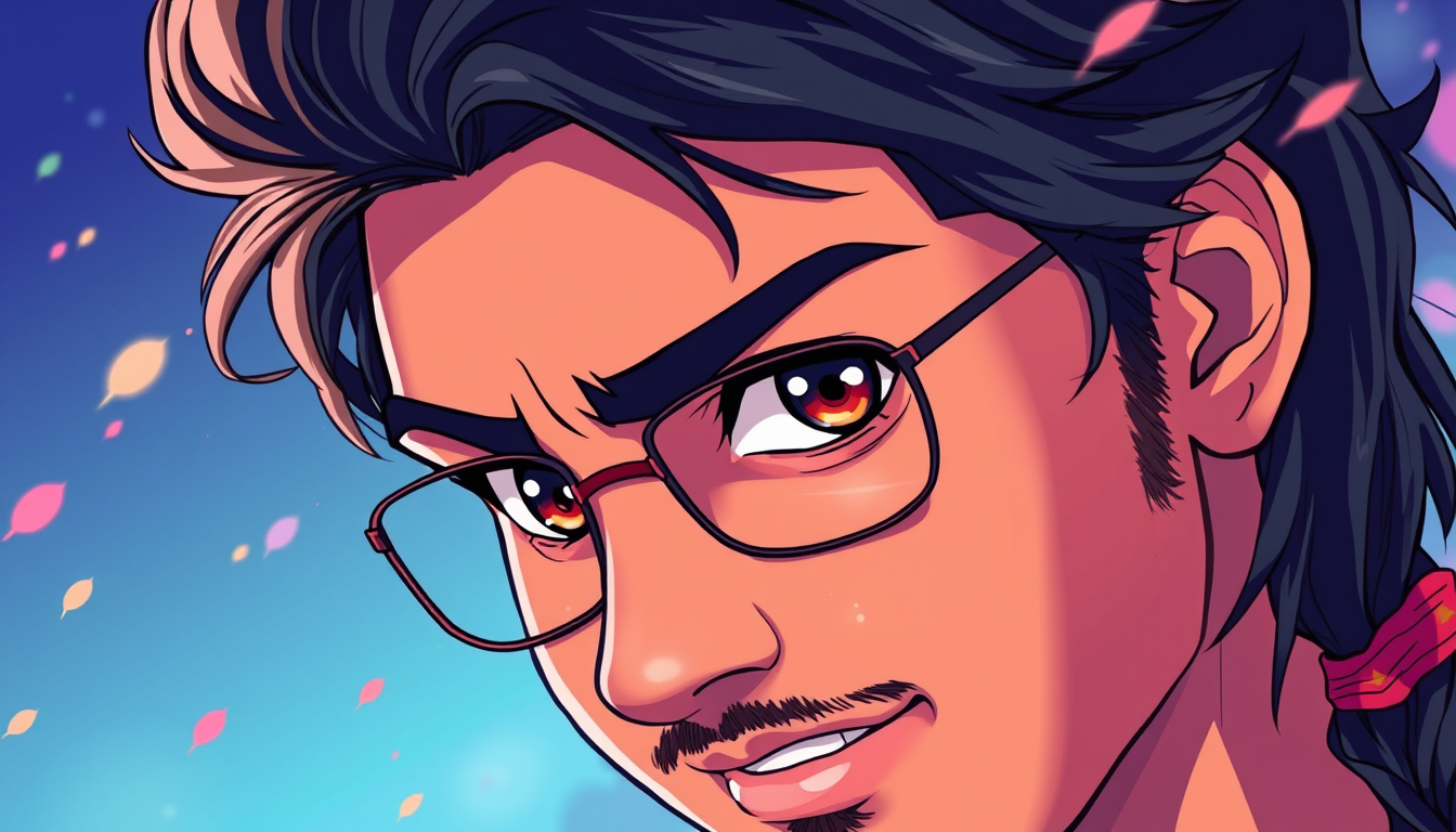Anime idea: anime style, vibrant colors, expressive eyes, Aaromaley Paatu Paadi str simbu tamil actor , detailed anime illustration