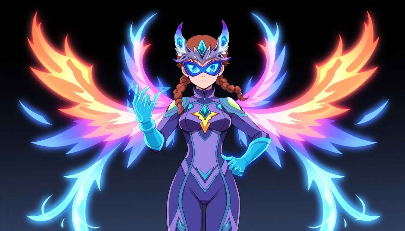 AI Anime Character idea created from the prompt: an anime character with a legible silhouette, controlled costume language, and expressive face, deliberate composition, Girl superhero Froze