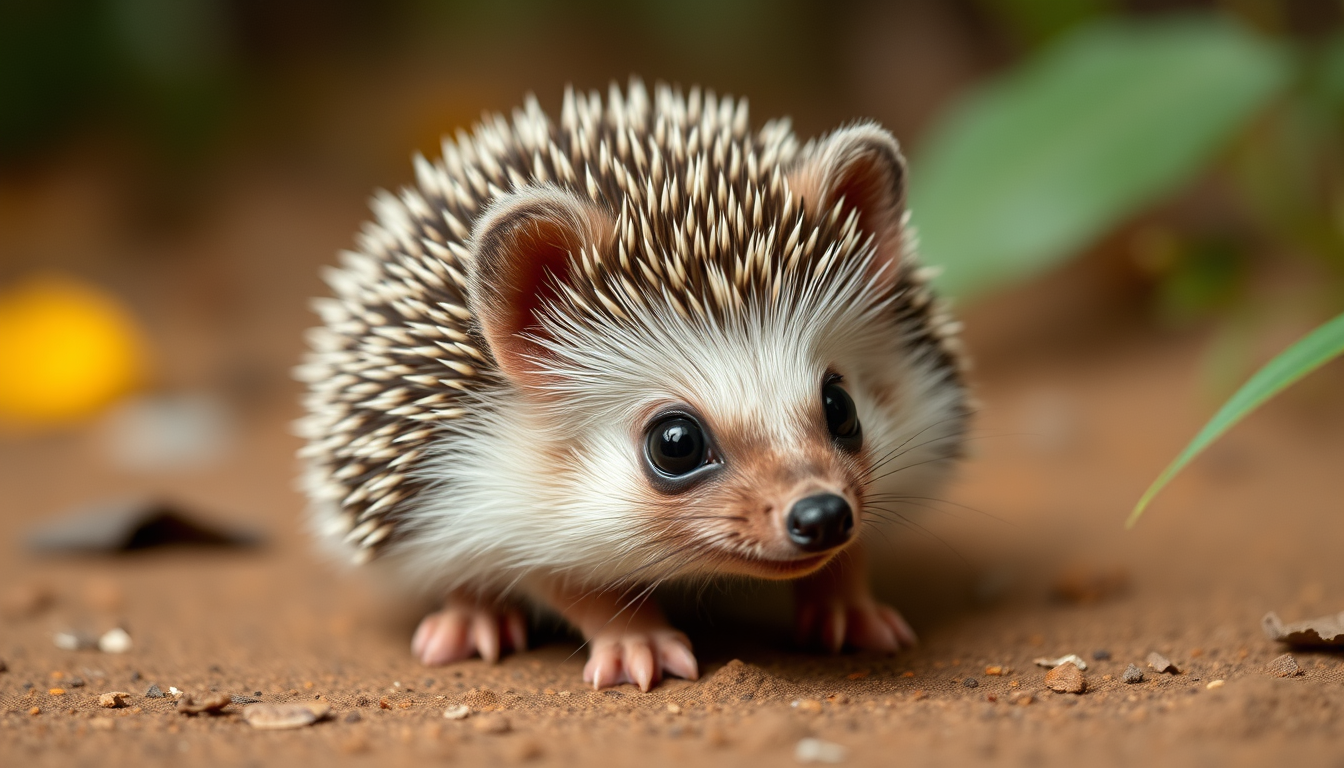 Main art studio: A hedgehog without the thorns and a little rounder. It has fur like a cat and has small dog ears and big eyes. The paws are really small