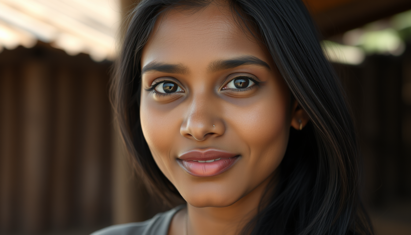 Realistic AI Image idea created from the prompt: photorealistic generated image, natural materials and skin texture, physically plausible lighting, A photorealistic adult Sri Lankan woman, 