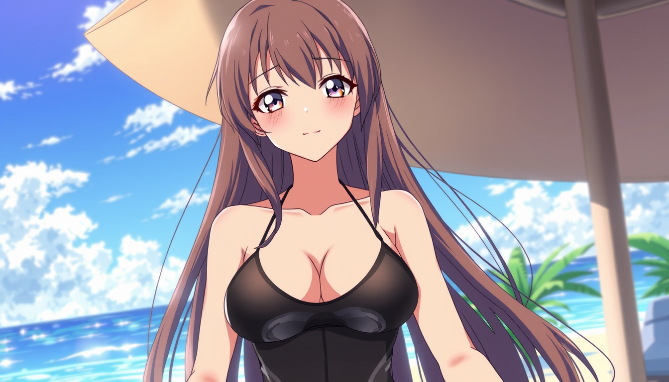 Main art studio: long hair Mature woman / "Big sister" type wearing swim suit anime front