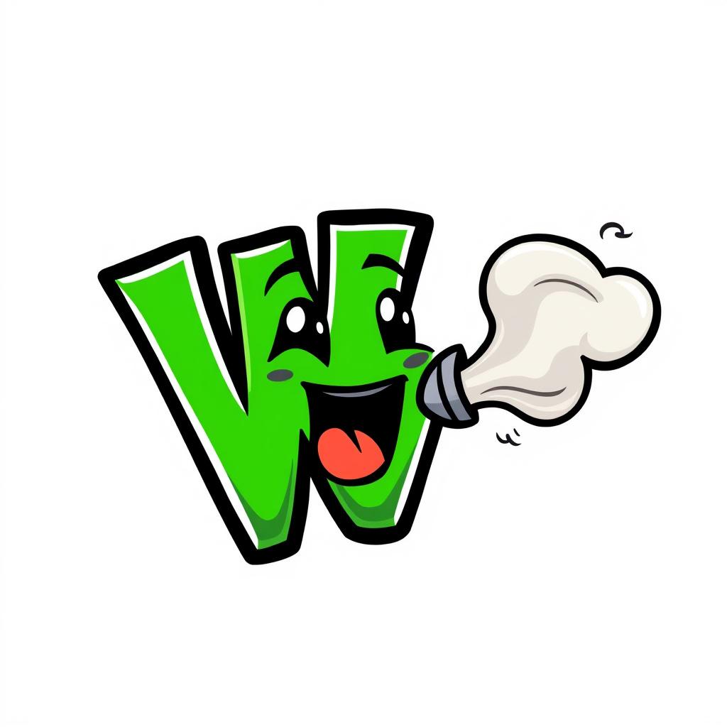 Twitch Emote idea created from the prompt: twitch emote, small bold expressive icon, thick outline, readable at tiny size, green Letter W with exhaust coming out the side blowing smok