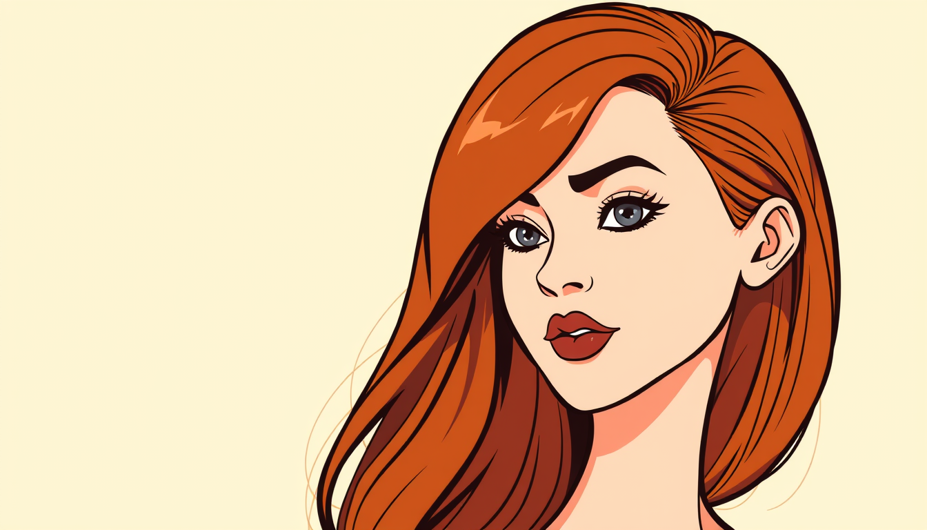 Pfp idea: profile picture, head crop, stylized aesthetic, clean background, mujer de 30 años, caucasica pelirroja tono cobrizo, con pelo largo ondeado no muchos