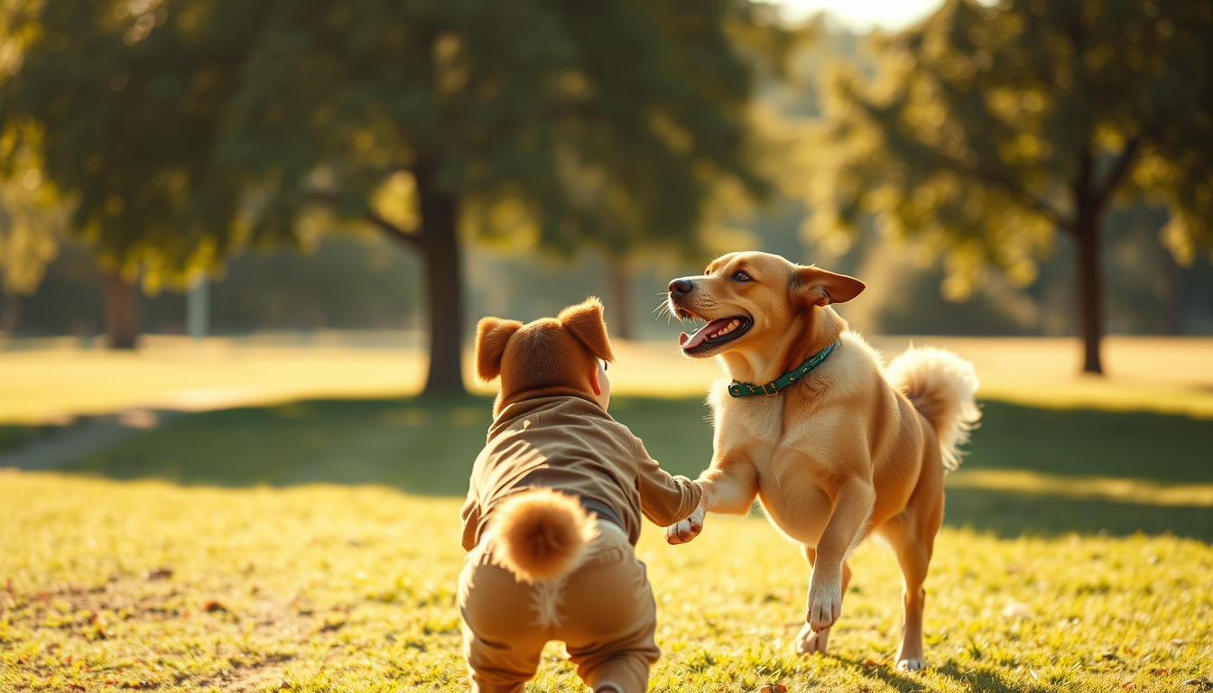 Main art studio: Cinematic realistic vertical 9:16. Same Aarav and Bruno. Aarav stands outside a sunny park, smiling and calling Bruno. Bruno runs joyfully toward him,