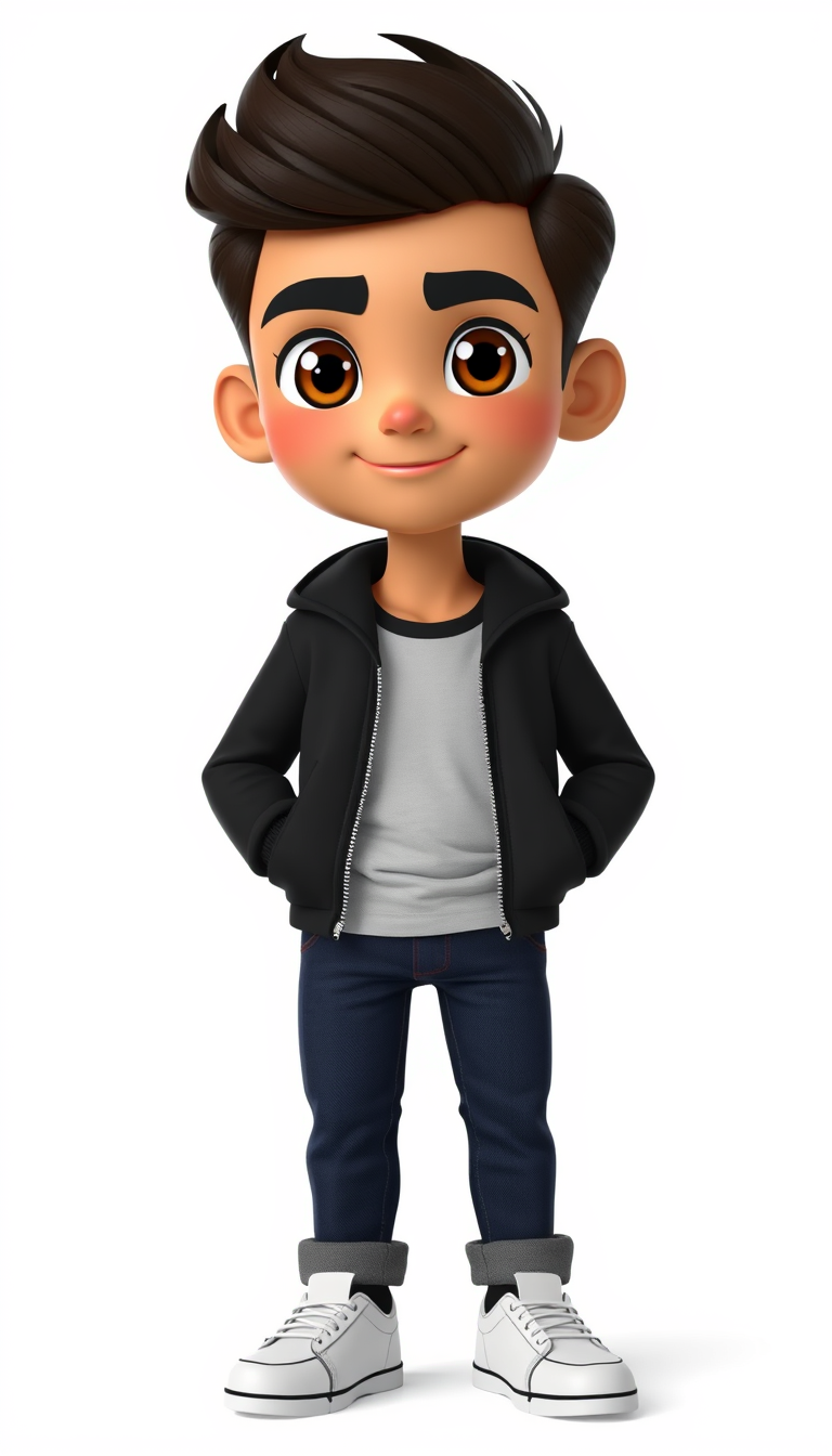 Characters idea: an original character defined by silhouette, role, outfit, palette, and expression, deliberate composition, 16-year-old Pakistani boy, cartoon charact
