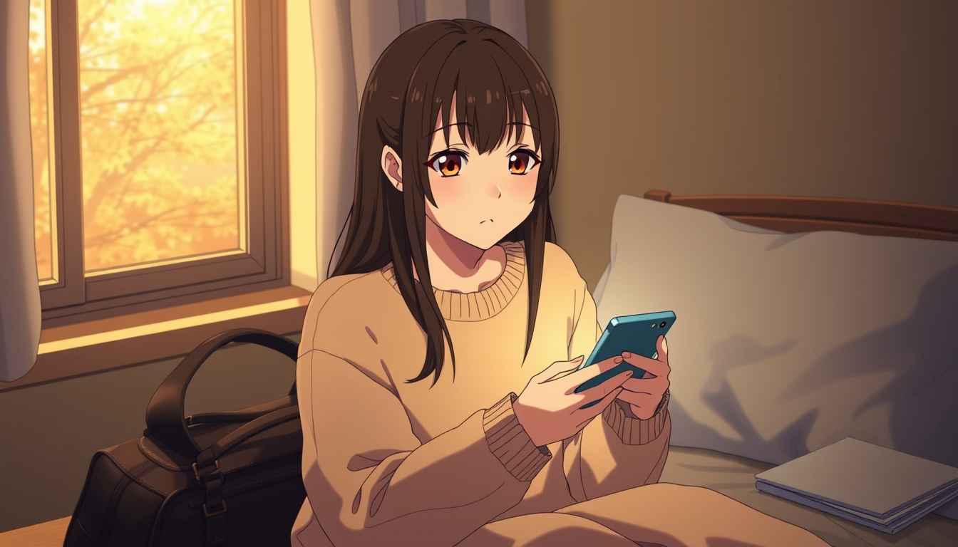 Main art studio: Create Scene 4 of the original cinematic Japanese anime romance movie October Theory. Noni Mizuno, a 17-year-old Japanese high school girl with long s