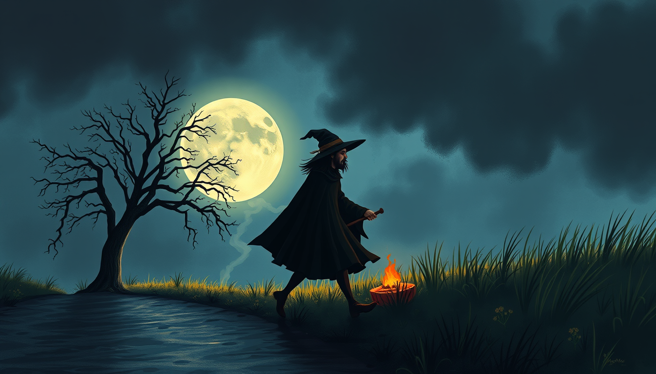AI Art prompt example created from the prompt: A man was walking on the side of the road. He stopped when he saw a girl and realized that she was a witch. The witch ate the man whole.