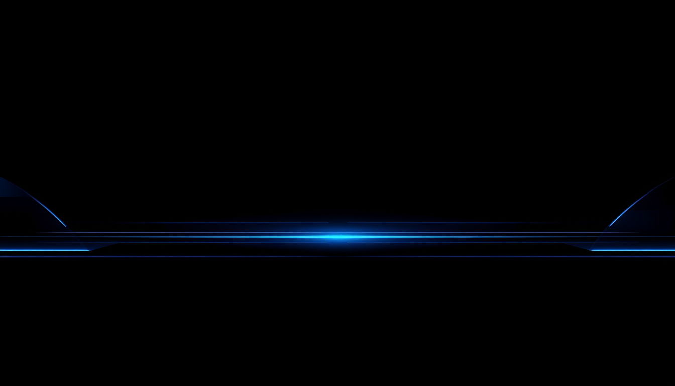 Main art studio: Wide Discord profile banner, dark black and deep blue color scheme, sleek futuristic aesthetic, subtle blue glow, minimal clean composition, abstract