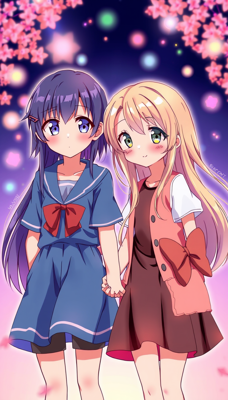 Anime idea: anime style, vibrant colors, expressive eyes, A boy holding hands with a girl , detailed anime illustration